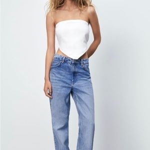 Zara white denim bandeau crop top